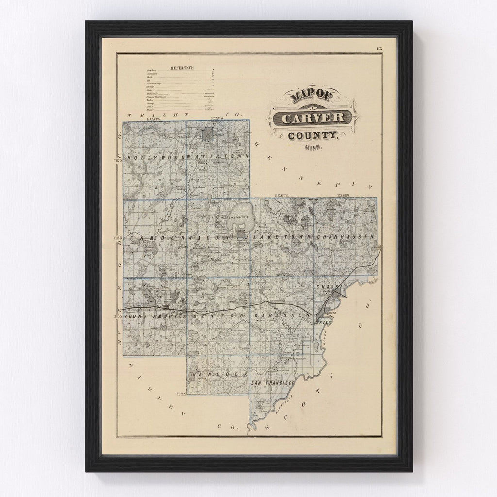 Vintage Map of Carver County, Minnesota 1874