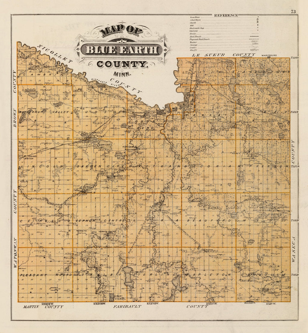 Vintage Map of Blue Earth County, Minnesota 1874
