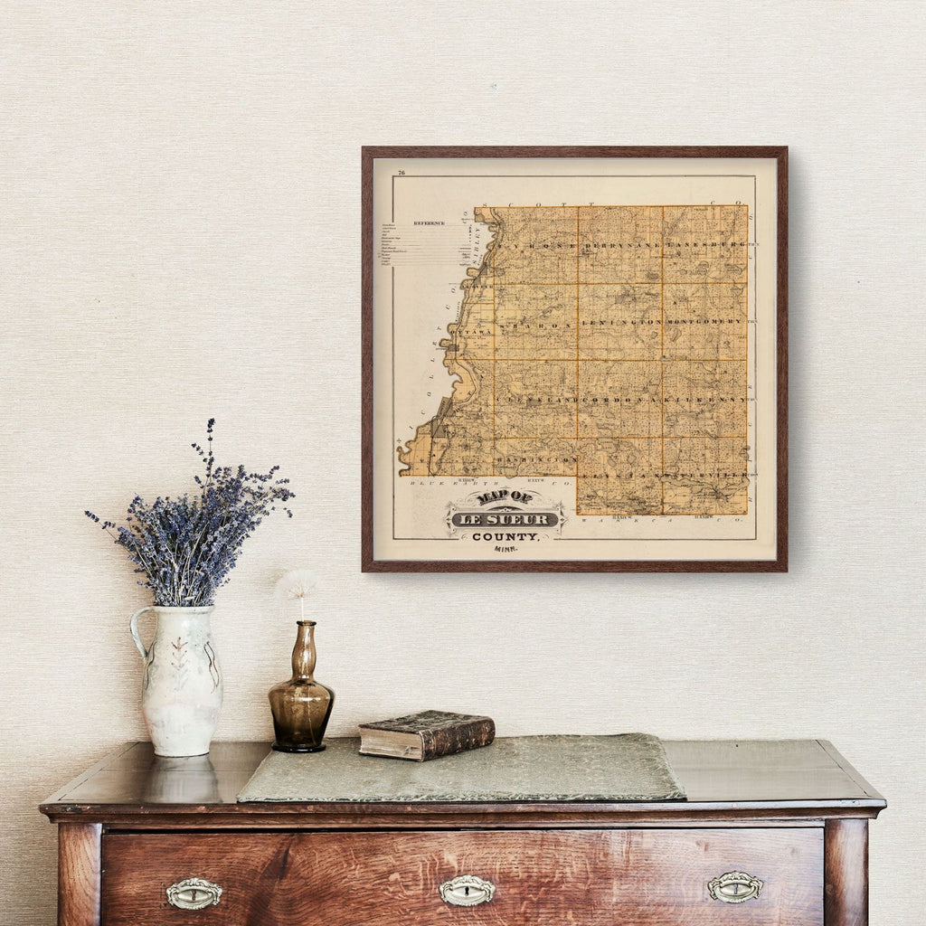 Vintage Map of Le Sueur County, Minnesota 1874