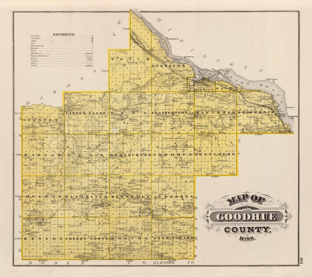 Vintage Map of Goodhue County, Minnesota 1874