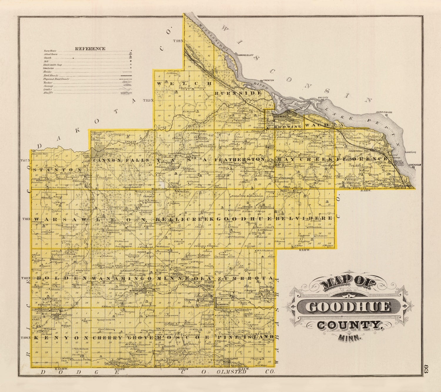 Vintage Map of Goodhue County, Minnesota 1874