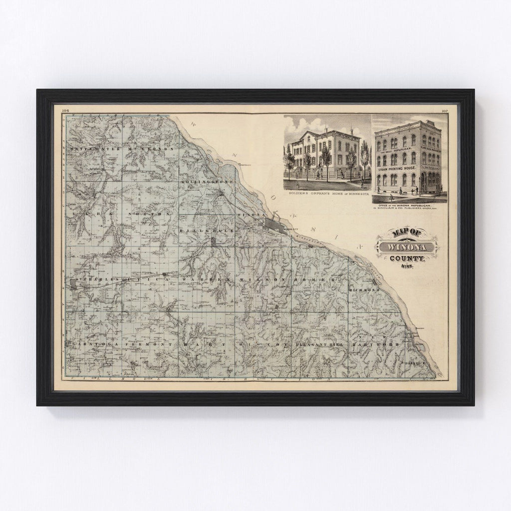 Vintage Map of Winona County, Minnesota 1874