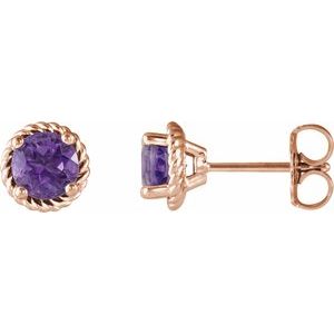 14K Rose Gold Amethyst Rope Earrings