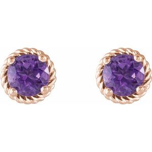 14K Rose Gold Amethyst Rope Earrings