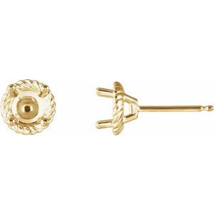 14K Yellow Gold 6 mm Round Rope Earring Mounting