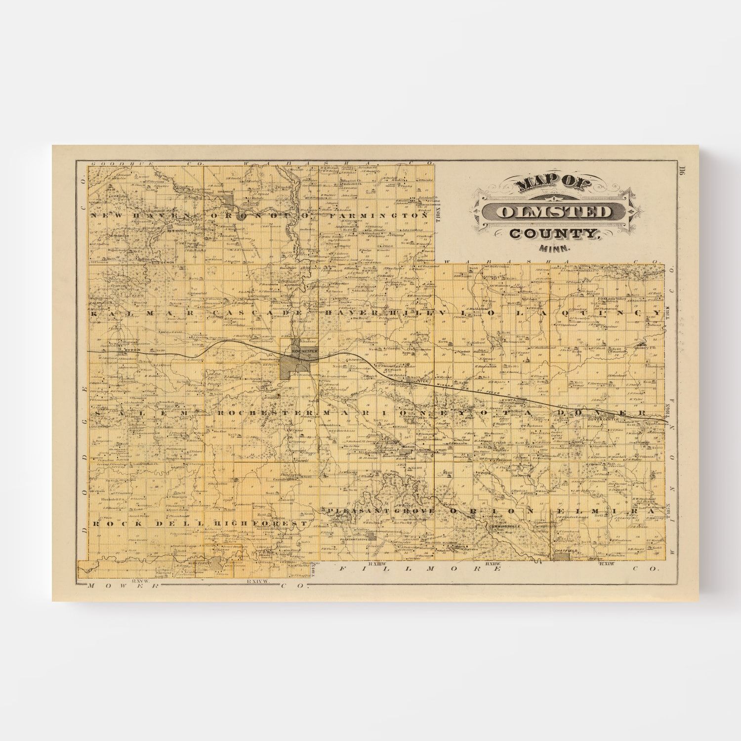Vintage Map of Olmsted County, Minnesota 1874