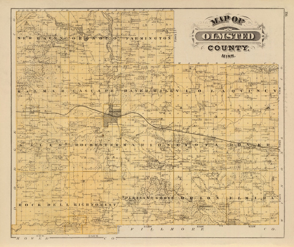 Vintage Map of Olmsted County, Minnesota 1874