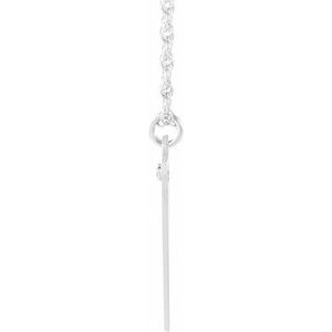 14K White Gold Engravable Imitation Blue Zircon Initial V 16" Necklace