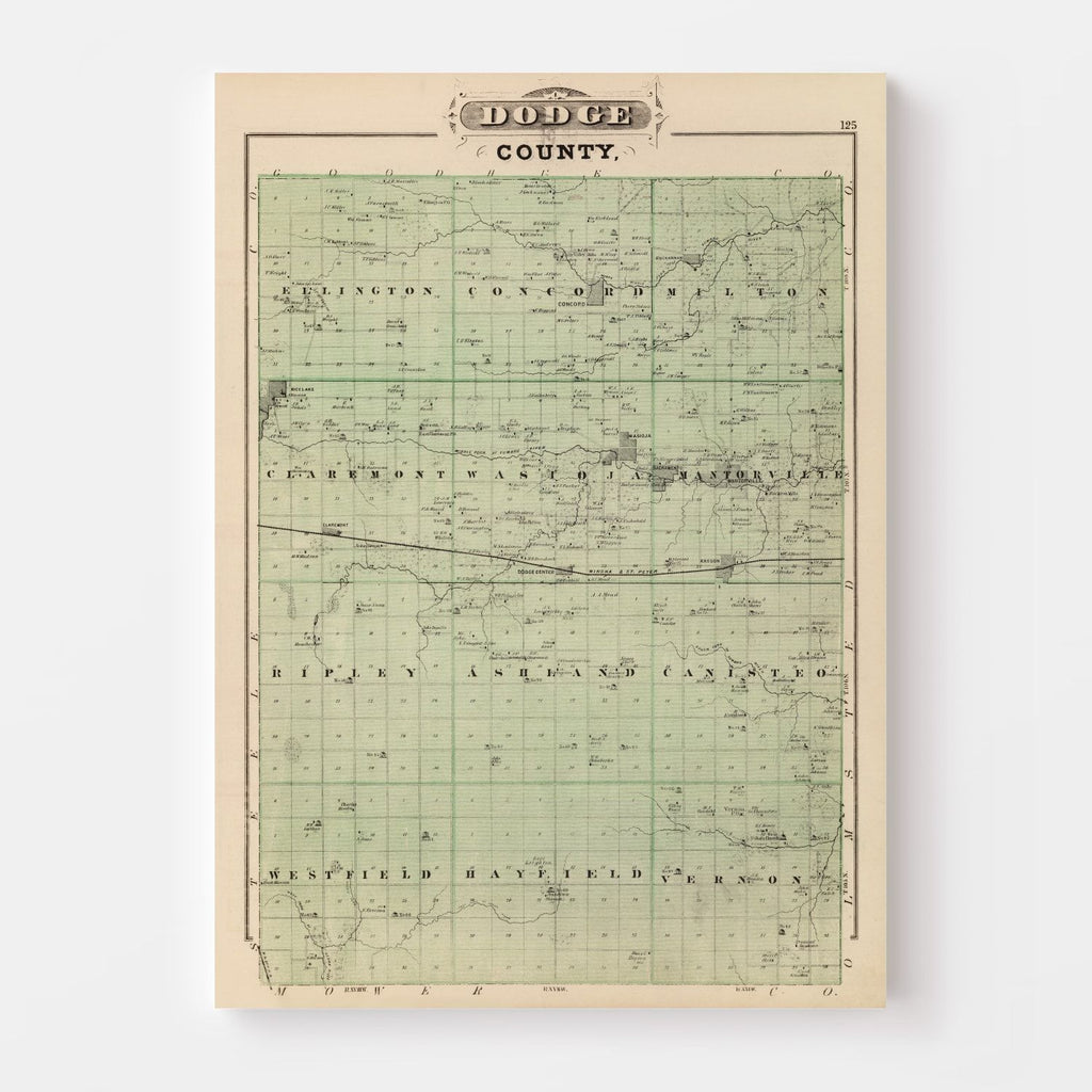 Vintage Map of Dodge County, Minnesota 1874