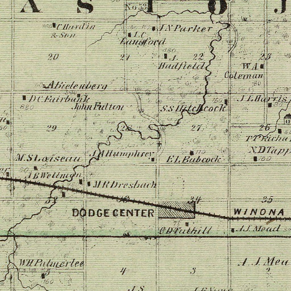 Vintage Map of Dodge County, Minnesota 1874