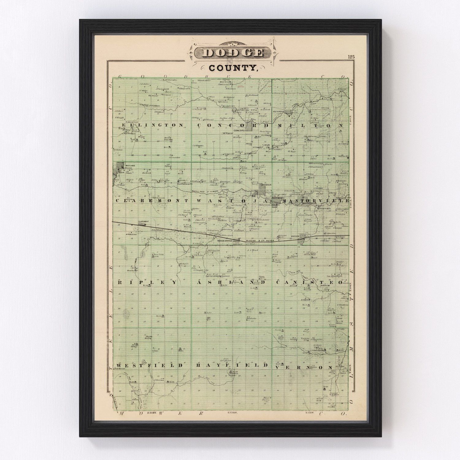 Vintage Map of Dodge County, Minnesota 1874