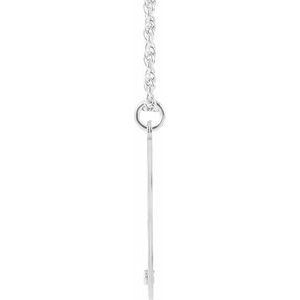 10K White Gold Engravable Imitation Blue Zircon Initial V 16" Necklace