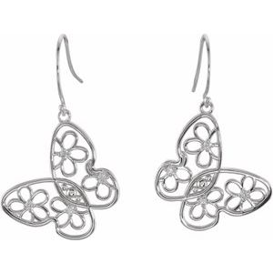 Sterling Silver 1/6 Natural Daimond Floral Butterfly Earrings – image 2