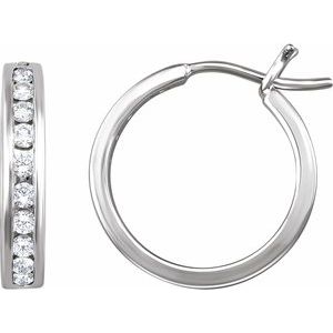 14K White Gold 1/2 CTW Natural Diamond Channel-Set 16.5 mm Hoop Earrings