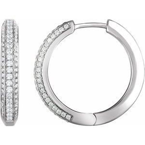 14K White Gold 3/4 CTW Natural Diamond Hinged Hoop Earrings