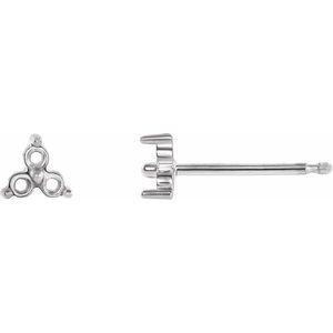 14K White Gold 1.5 mm Round Three-Stone Earring Mounting