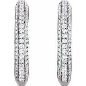 14K White Gold 3/4 CTW Natural Diamond Hinged Hoop Earrings