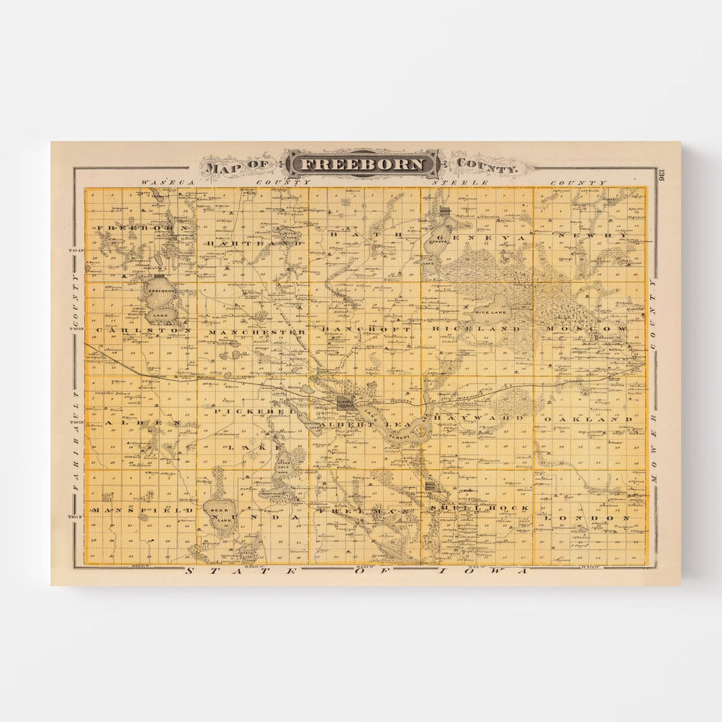 Vintage Map of Freeborn County, Minnesota 1874