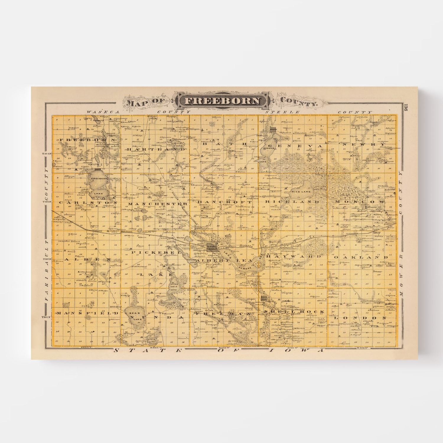 Vintage Map of Freeborn County, Minnesota 1874