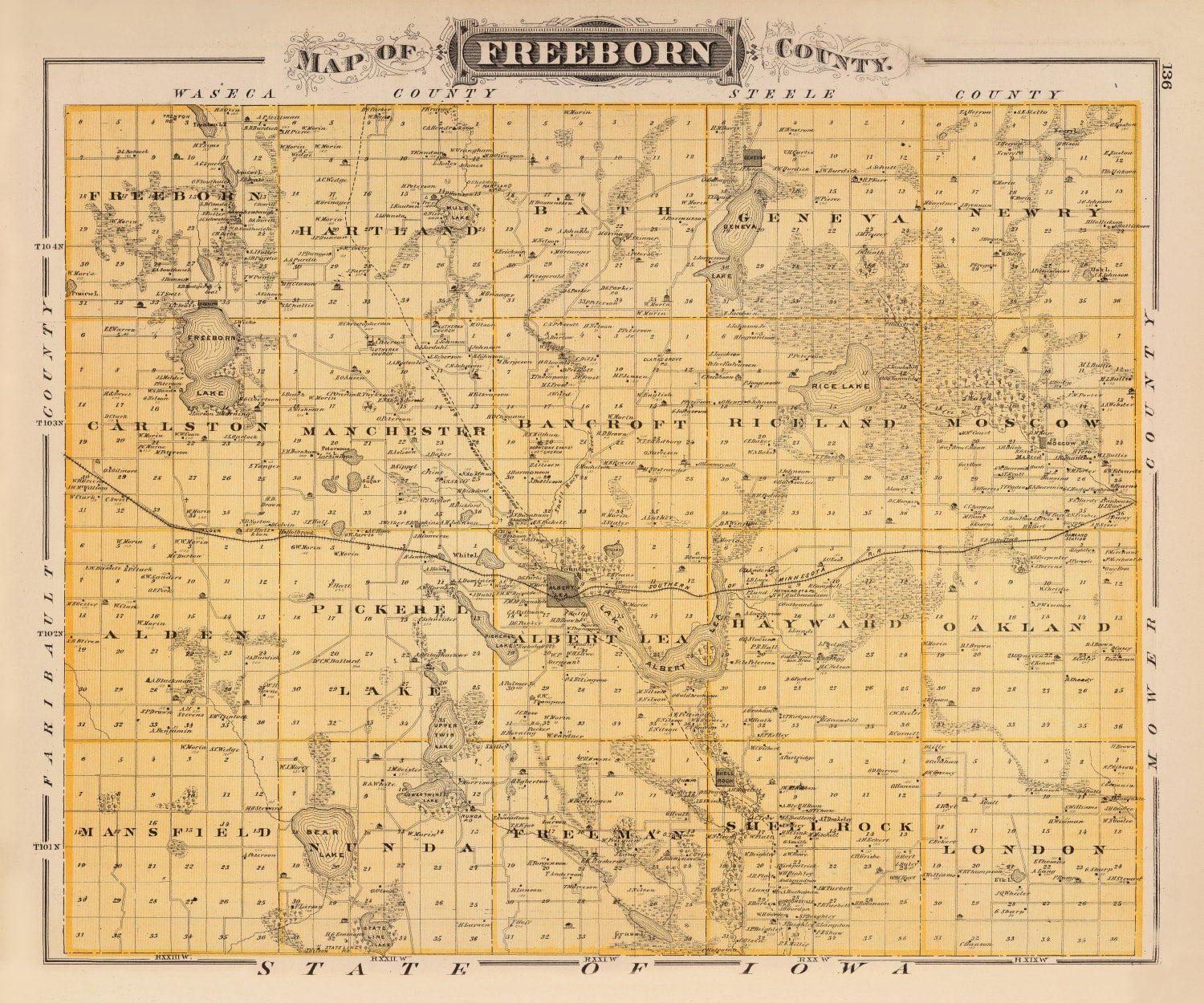 Vintage Map of Freeborn County, Minnesota 1874