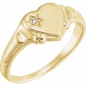 14K Yellow Gold .01 CT Natural Diamond Heart Ring