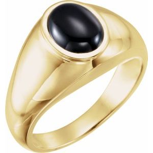 14K Yellow Gold Natural Black Onyx Bezel-Set Ring