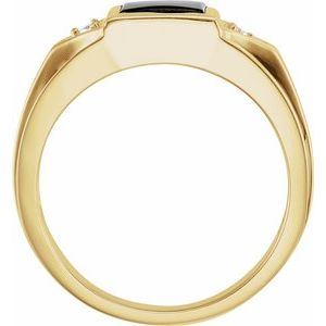 14K Yellow Gold Natural Black Onyx & .04 CTW Natural Diamond Bezel-Set Ring