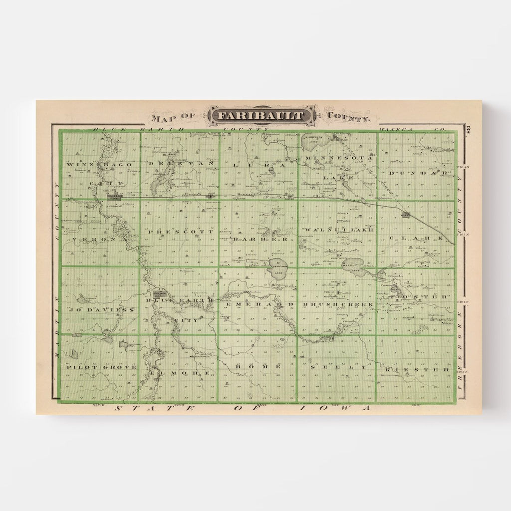 Vintage Map of Faribault County, Minnesota 1874