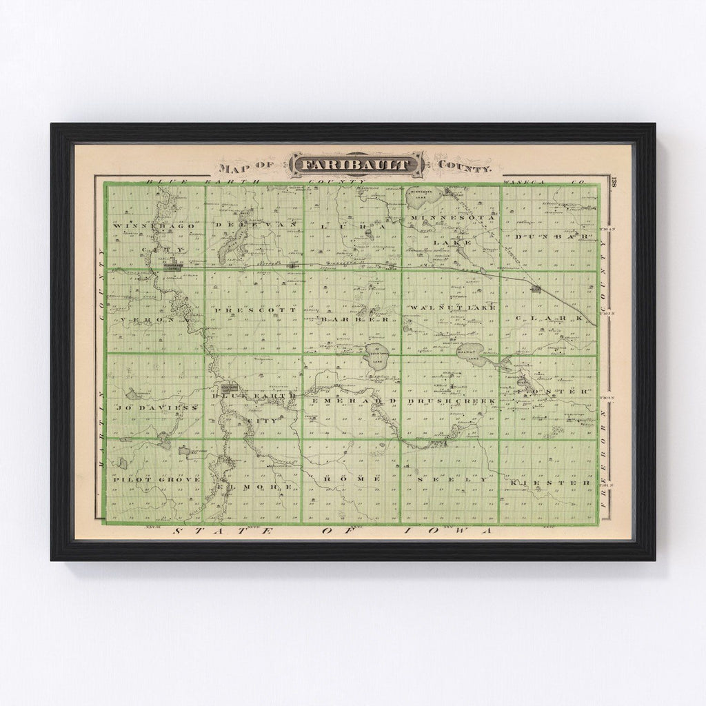 Vintage Map of Faribault County, Minnesota 1874