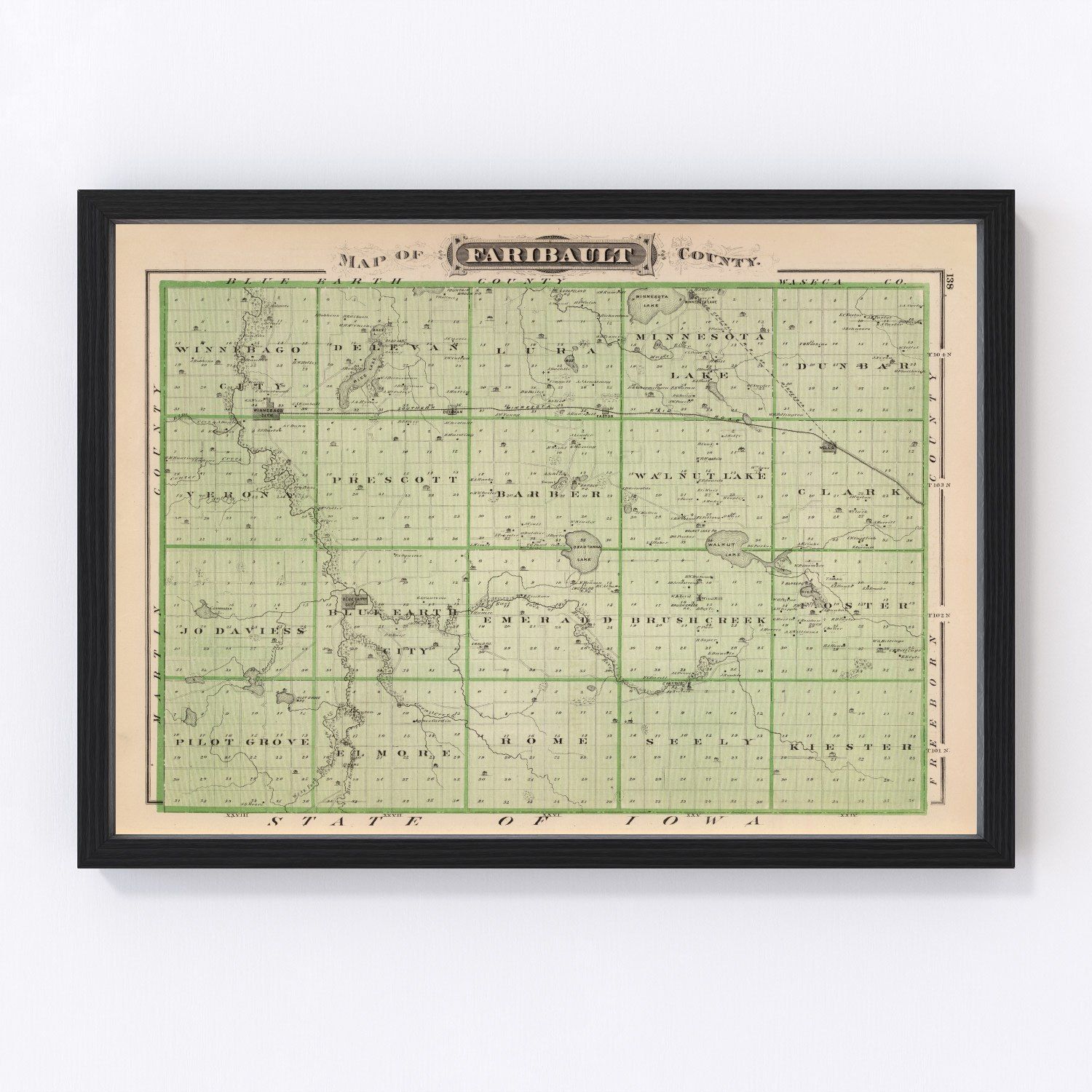 Vintage Map of Faribault County, Minnesota 1874