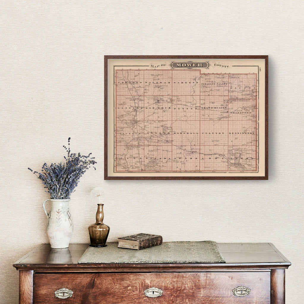 Vintage Map of Mower County, Minnesota 1874