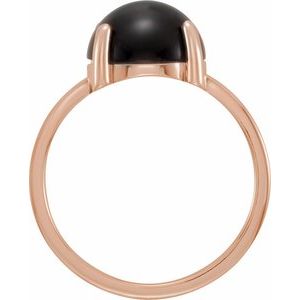 14K Rose Gold 6 mm Round Natural Black Onyx Cabochon Ring