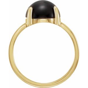 14K Yellow Gold 10 mm Round Natural Black Onyx Cabochon Ring