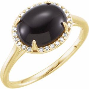 14K Yellow Gold Natural Black Onyx & .04 CTW Natural Diamond Ring