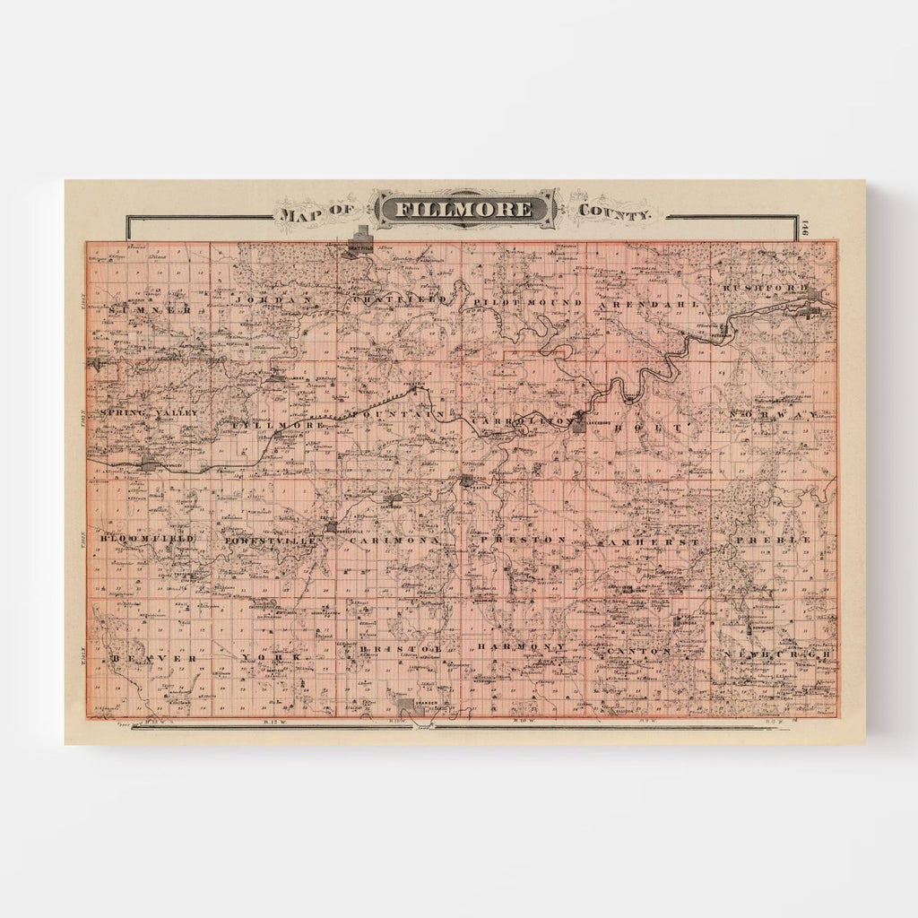 Vintage Map of Fillmore County, Minnesota 1874