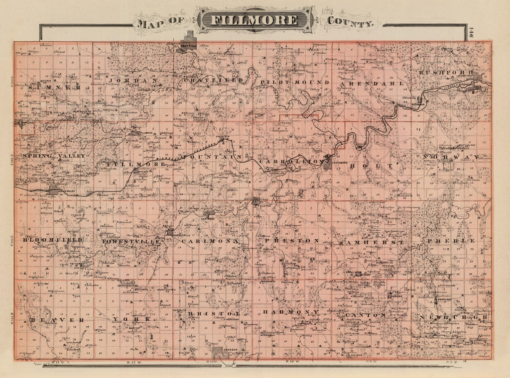 Vintage Map of Fillmore County, Minnesota 1874