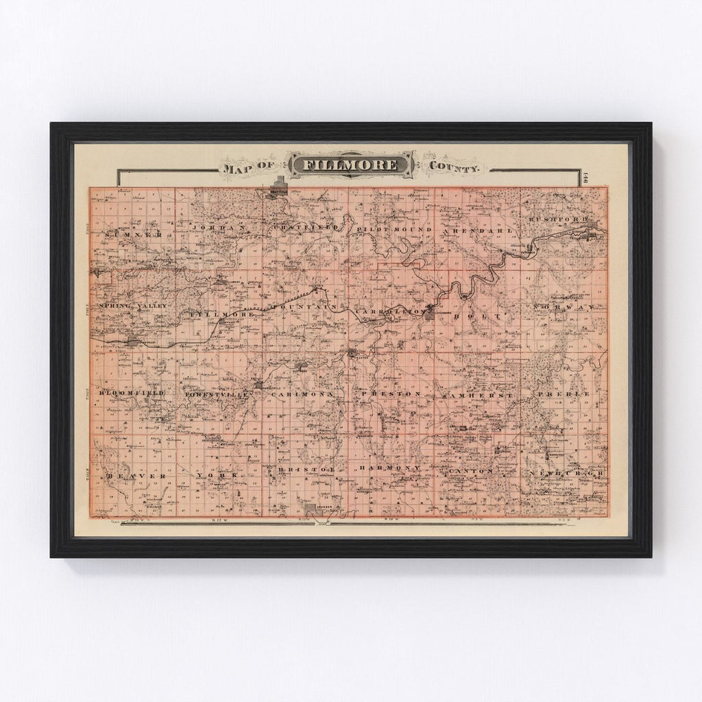 Vintage Map of Fillmore County, Minnesota 1874