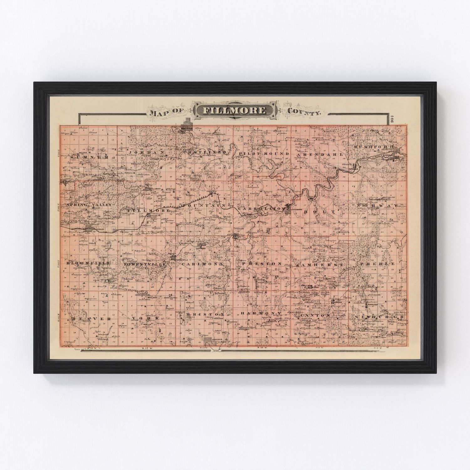 Vintage Map of Fillmore County, Minnesota 1874