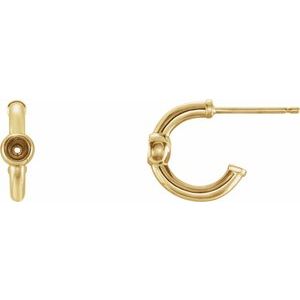 14K Yellow Gold 3.2 mm Round Bezel-Set Huggie Hoop Earring Mounting