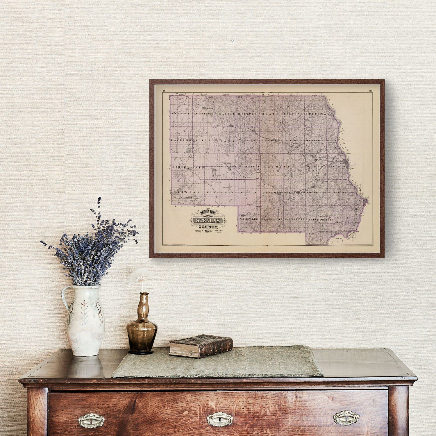 Vintage Map of Stearns County, Minnesota 1874
