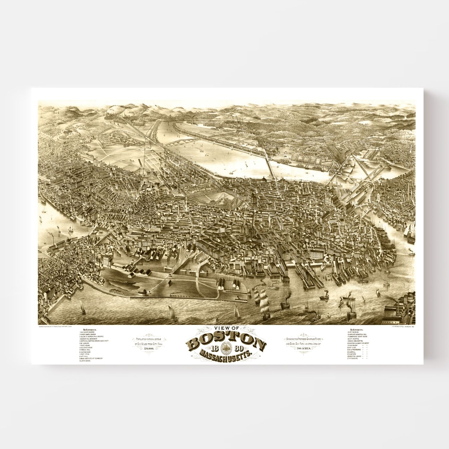 Vintage Map of Boston, Massachusetts 1880