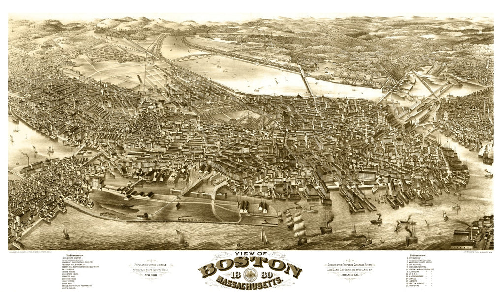 Vintage Map of Boston, Massachusetts 1880