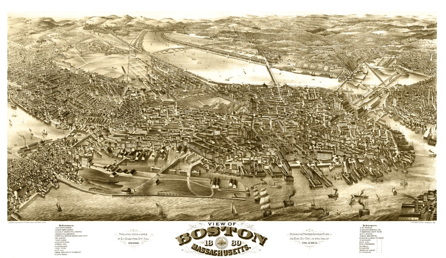 Vintage Map of Boston, Massachusetts 1880