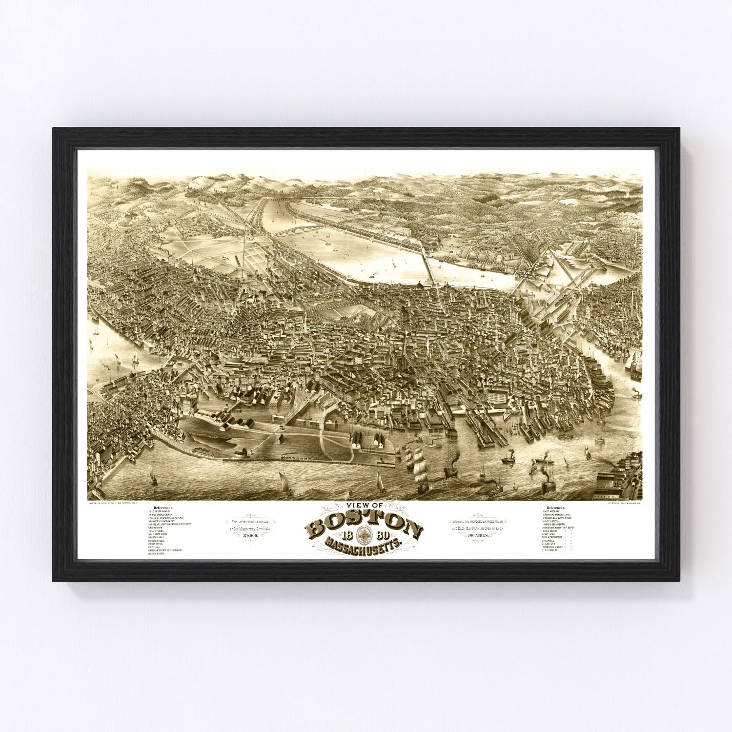 Vintage Map of Boston, Massachusetts 1880