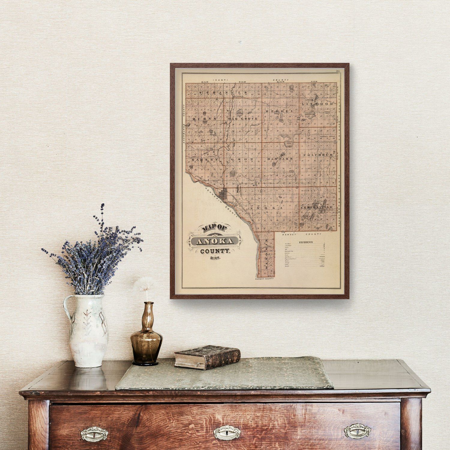 Vintage Map of Anoka County, Minnesota 1874