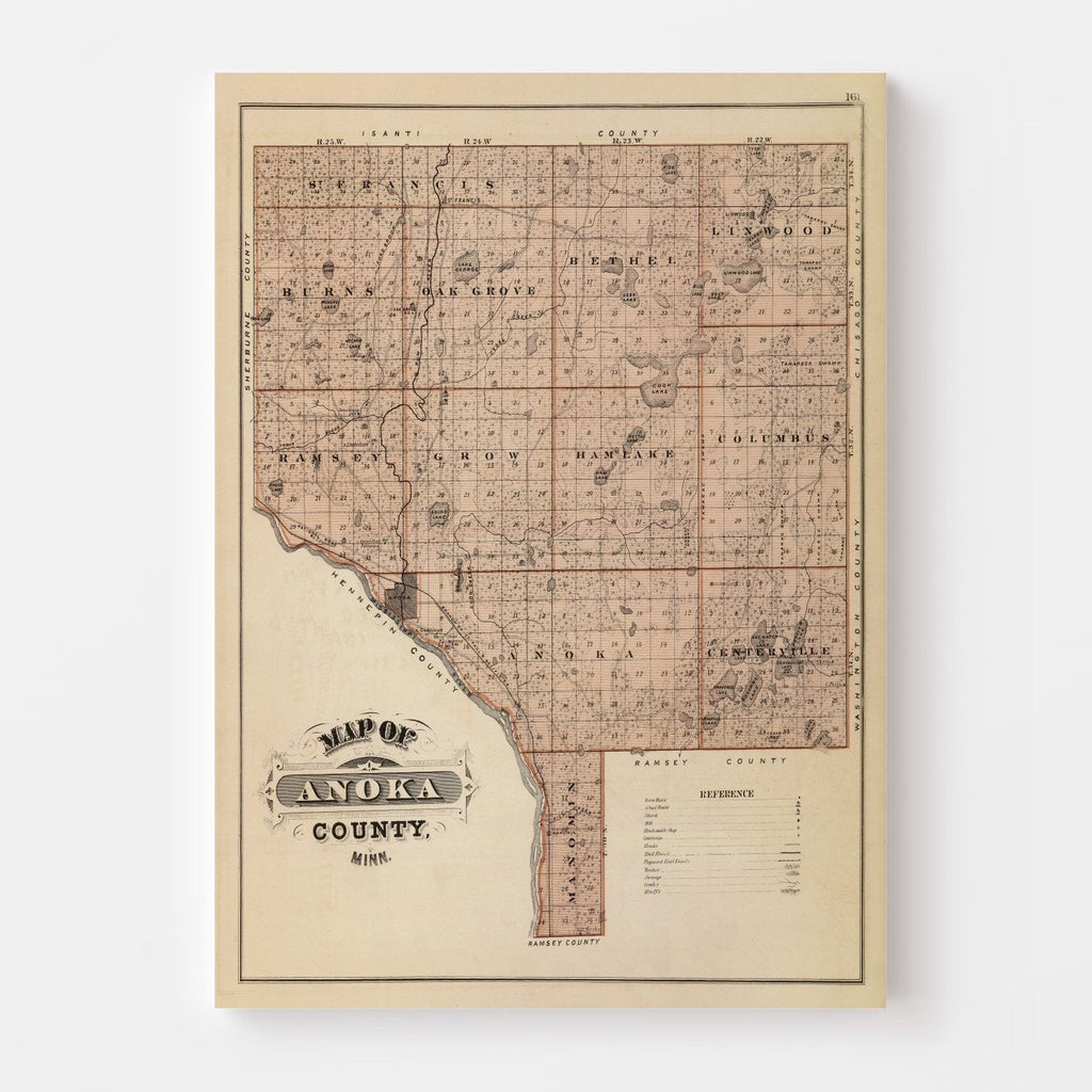 Vintage Map of Anoka County, Minnesota 1874
