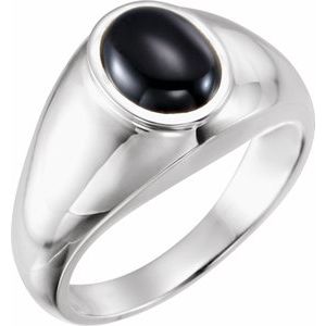 14K White Gold Natural Black Onyx Bezel-Set Ring