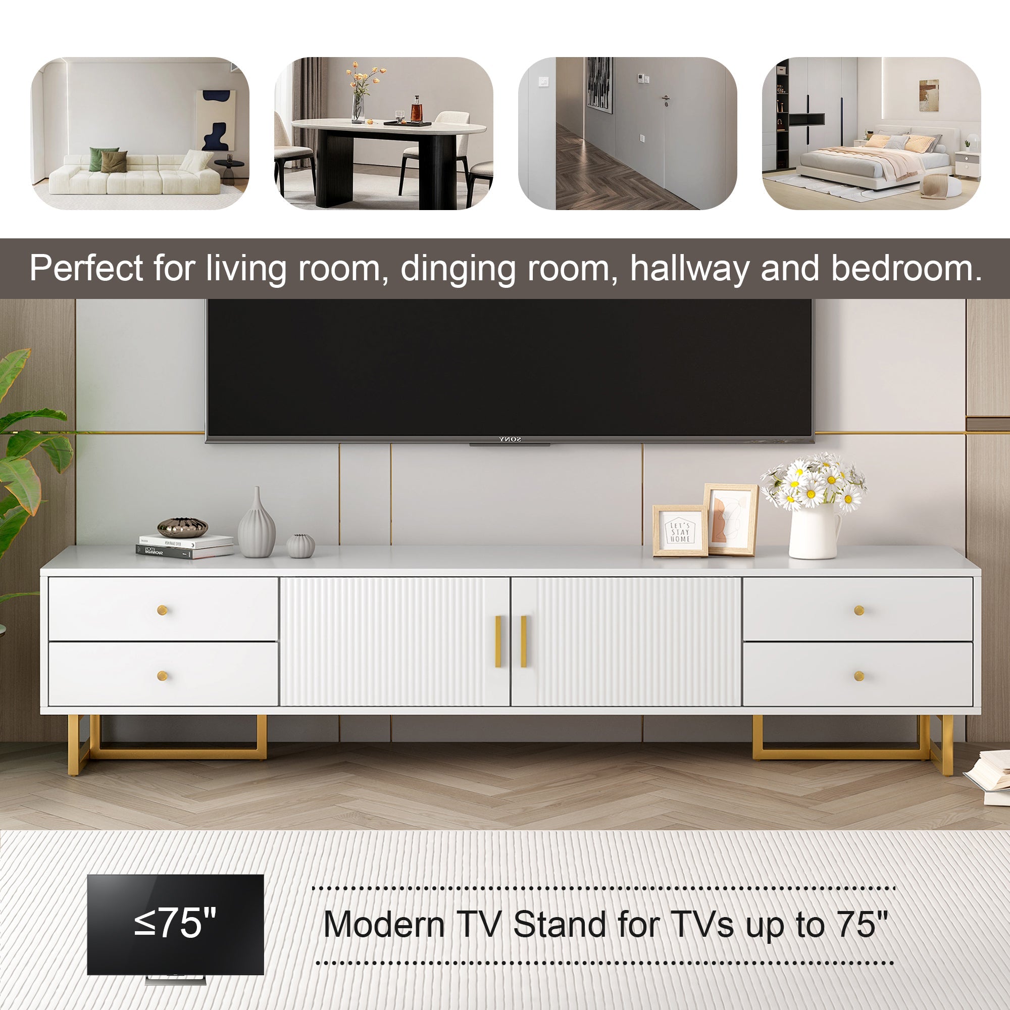 U-Can TV Stand for 65+ Inch TV, Entertainment Center TV Media Console Table, Modern TV Stand with Storage, TV Console Cabinet Furniture for Living Room