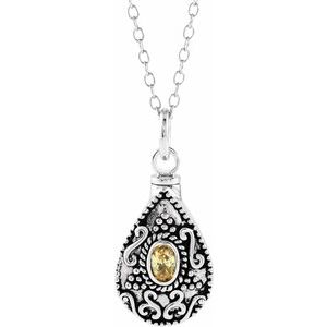 Sterling Silver 6x4 mm Oval November Birthstone Ash Holder 18" Necklace