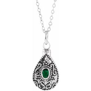 Sterling Silver 6x4 mm Oval May Birthstone Ash Holder 18" Necklace